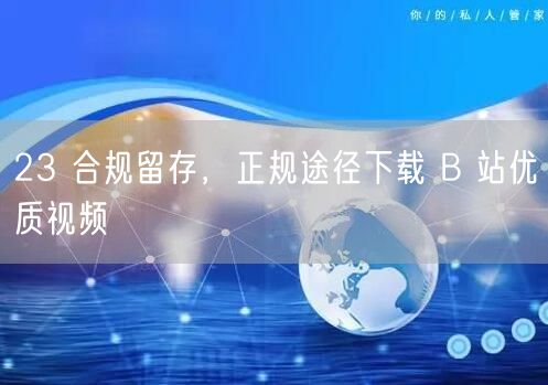23 合规留存，正规途径下载 B 站优质视频
